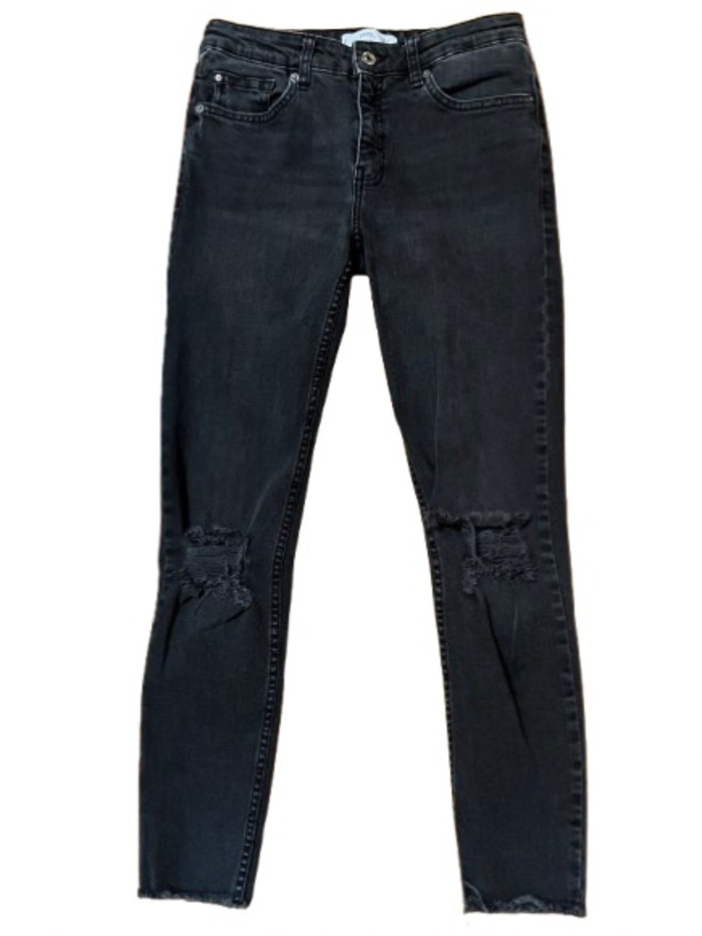 MNG ISA Skinny Cropped Women's Black Distressed Denim Jeans Size 6